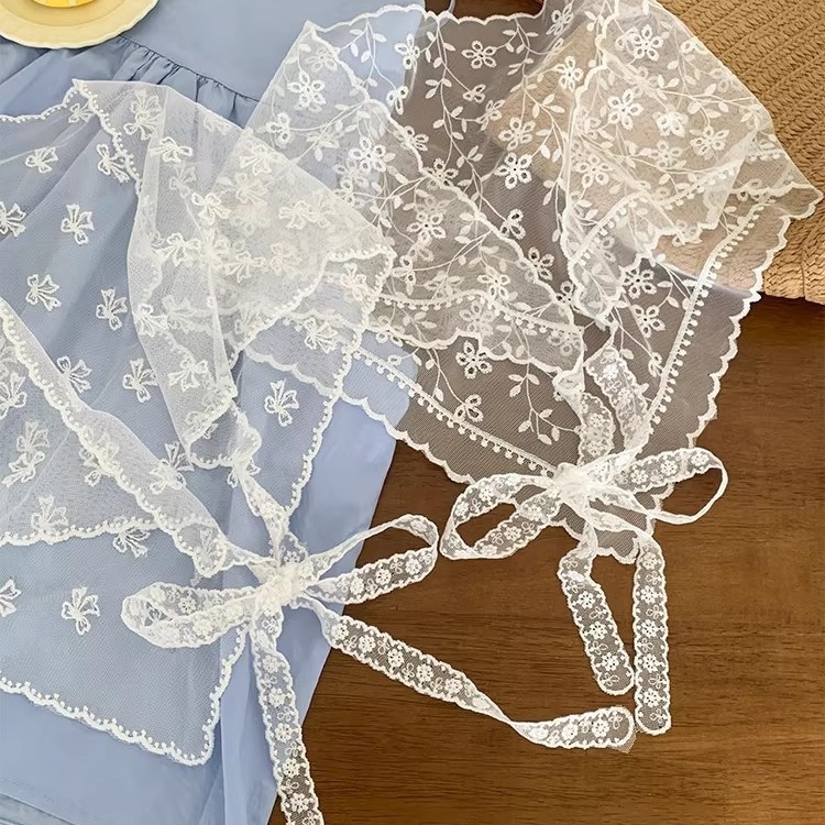 Set de îmbrăcăminte: eșarfă triunghiulară din dantelă, bandă pentru cap cu curea și fustă slim (Material: Dantelă; Sezoane: Primăvară, Vară; Lansare: Toamna 2024)