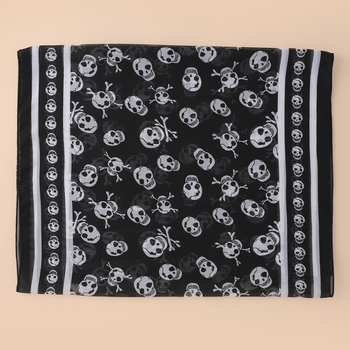 Šal od šifona s otiskom lubanje, srednja duljina, warp-knit, 100% poliester