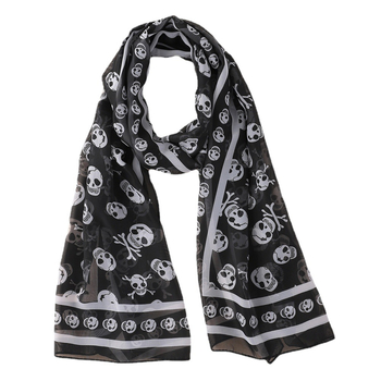 Šal od šifona s otiskom lubanje, srednja duljina, warp-knit, 100% poliester