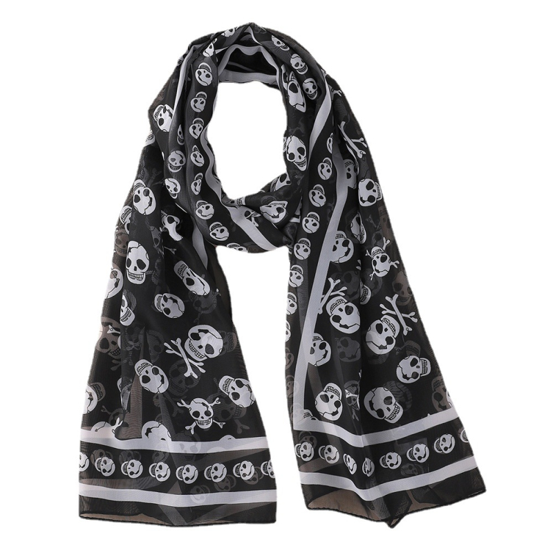 Šal od šifona s otiskom lubanje, srednja duljina, warp-knit, 100% poliester