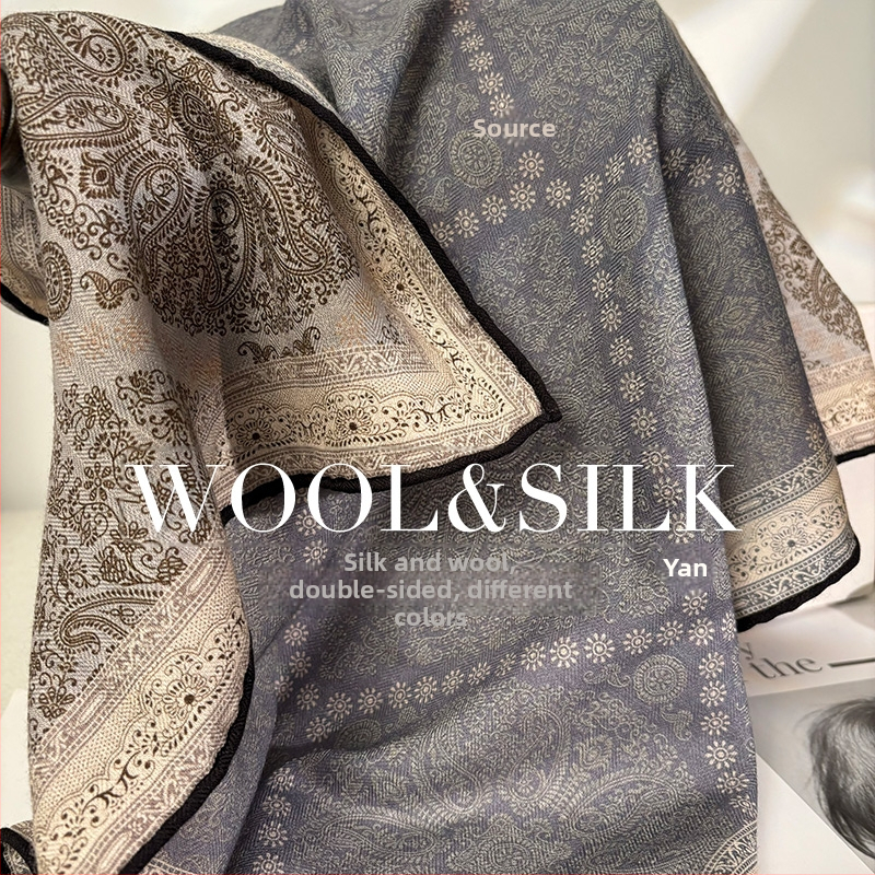Șal pătrat din mătase și lână, țesătură twill, lansare toamnă 2025, stil versatil și elegant