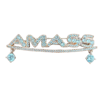 Broșă din aliaj, Hima – unisex, în formă de litere, cu finisaj diamantat