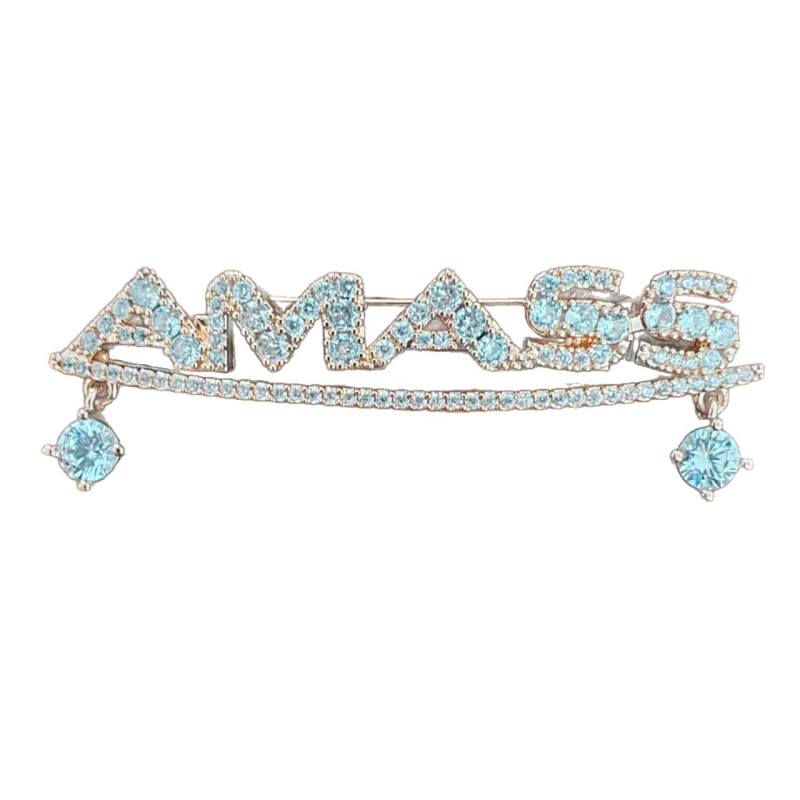 Broșă din aliaj, Hima – unisex, în formă de litere, cu finisaj diamantat