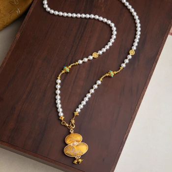 Raymond Colier handmade în stil chinezesc, pandantiv în formă de floare, materiale mixte, lanț clavicular, pentru femei