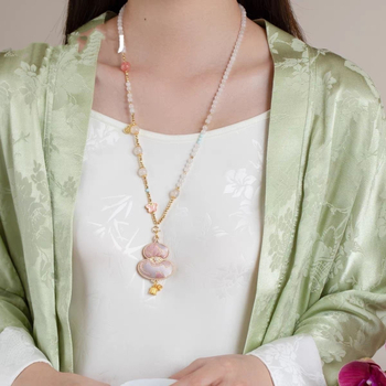 Raymond Colier handmade în stil chinezesc, pandantiv în formă de floare, materiale mixte, lanț clavicular, pentru femei