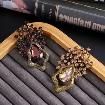 Broš u obliku lista od legure s kristalnom umetkom, vintage stil za žene, elektroplating, jesen 2025