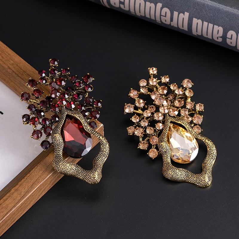 Broš u obliku lista od legure s kristalnom umetkom, vintage stil za žene, elektroplating, jesen 2025