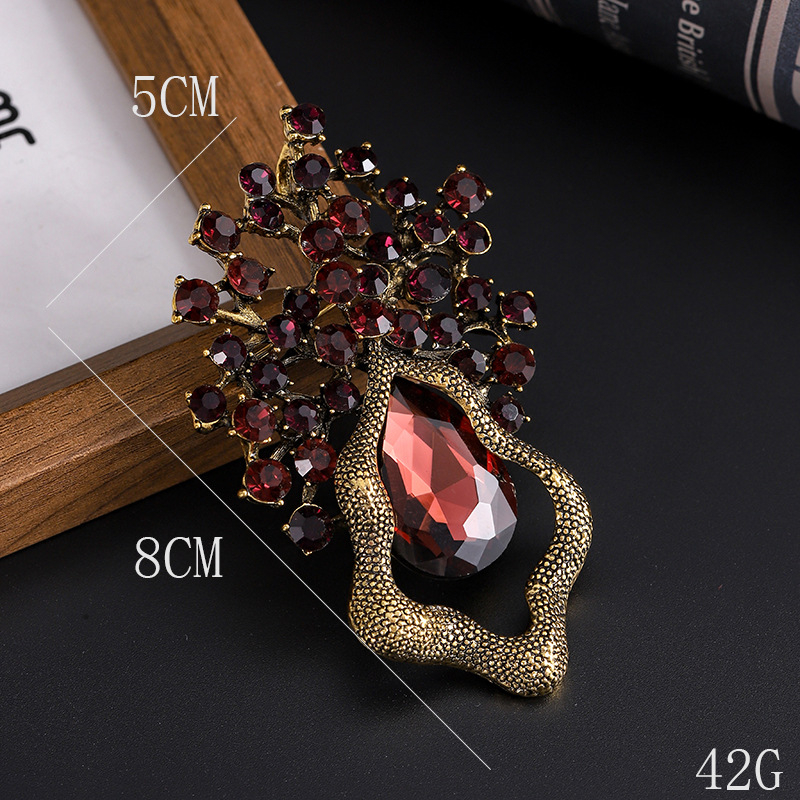 Broš u obliku lista od legure s kristalnom umetkom, vintage stil za žene, elektroplating, jesen 2025