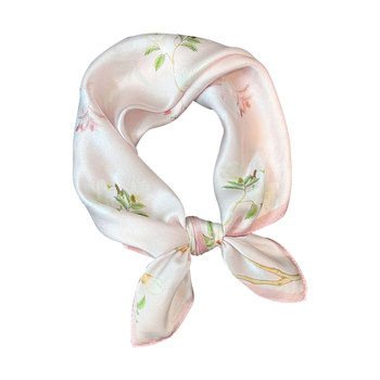 Șal pătrat din Mulberry Silk cu model floral mic, țesătură warp, potrivit pentru primăvară