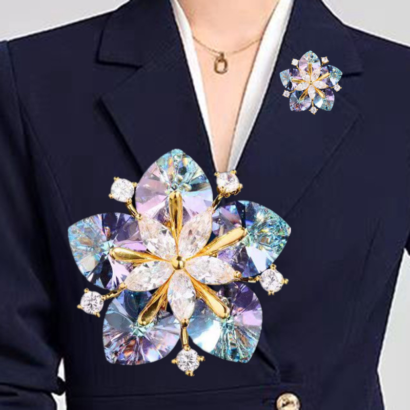 Broš – retro dvoranski stil, rotirajući kristalni cvijet, bakar, elektroplating, marka Yuliang Jewelry