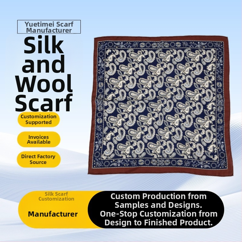 Yuetimei τετράγωνος φουλάρι από μετάξι-μαλλί, ύφανση twill, εκτύπωση, μοντέρνο αστικό στυλ μετακίνησης