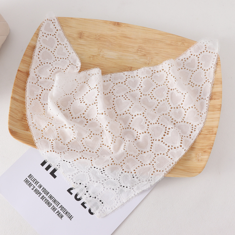 Șal triunghiular cu dantelă decupată în formă de inimă, stil franțuzesc, vară, poliester ușor, țesătură warp-knit