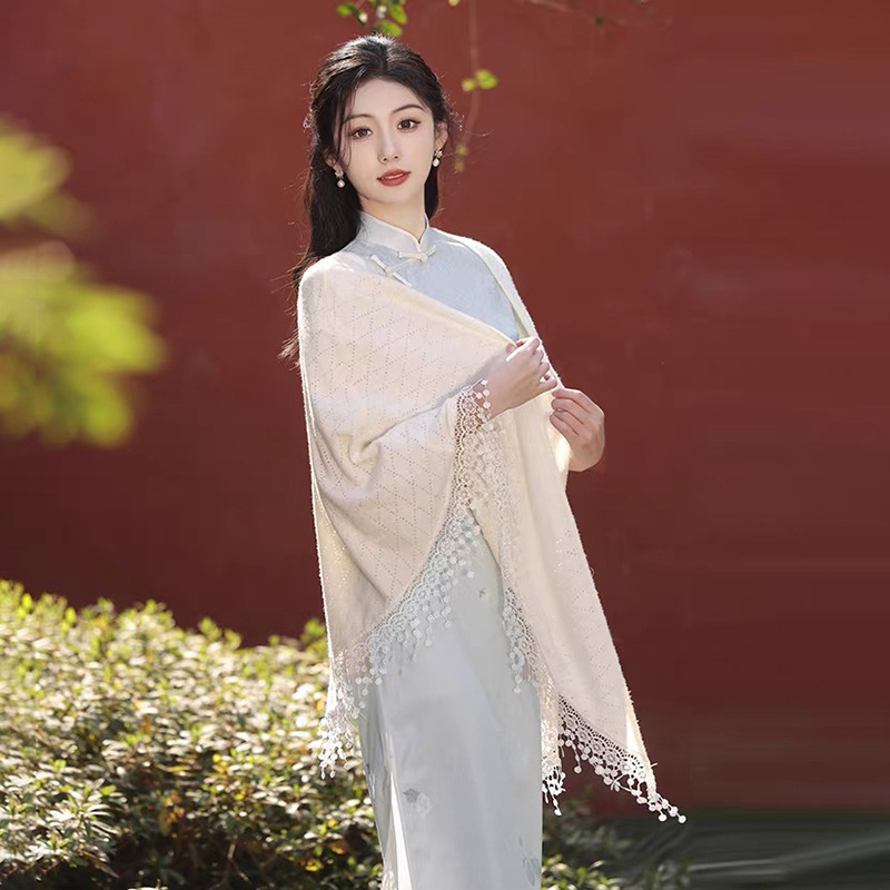 Cardigan tricotat cu ciucuri, fular triunghiular, modele variate, păstrează căldura (Lansare vară 2025)