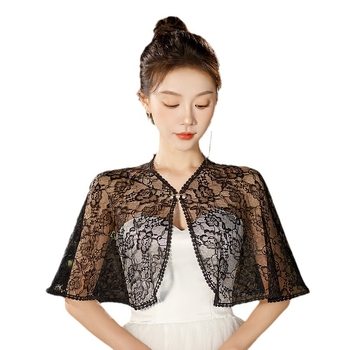 Eșarfă de mireasă din dantelă, model floral, broderie, stil simplu, lungime medie