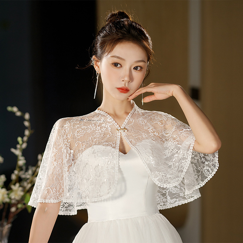 Eșarfă de mireasă din dantelă, model floral, broderie, stil simplu, lungime medie