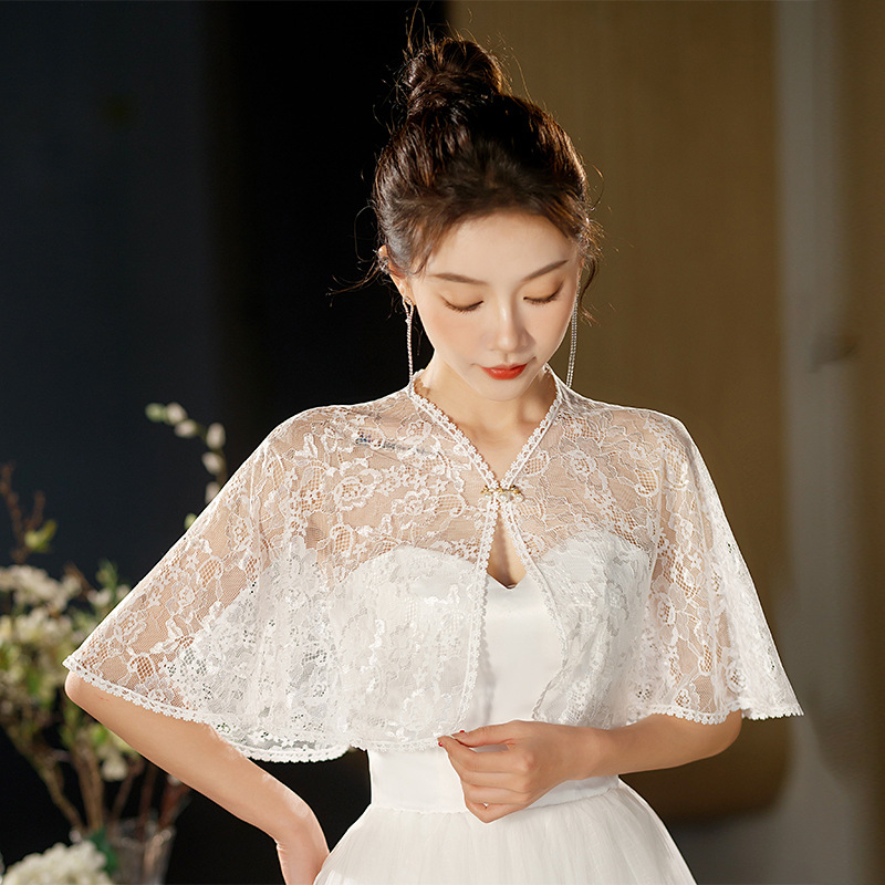Eșarfă de mireasă din dantelă, model floral, broderie, stil simplu, lungime medie