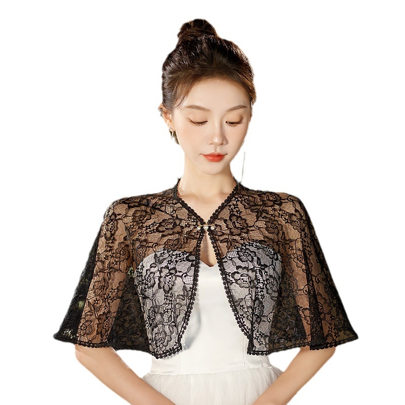Eșarfă de mireasă din dantelă, model floral, broderie, stil simplu, lungime medie