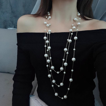 Colier cu perle artificiale, realizare manuală, lanț cu perle, pandantiv din aliaj, model monostrand