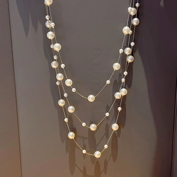 Colier cu perle artificiale, realizare manuală, lanț cu perle, pandantiv din aliaj, model monostrand