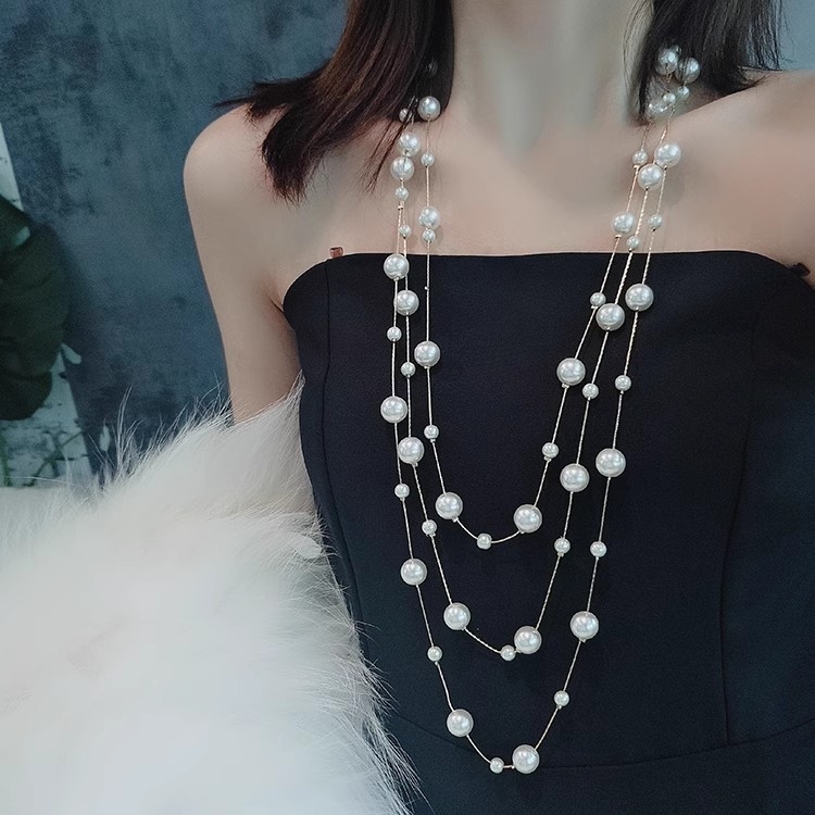 Colier cu perle artificiale, realizare manuală, lanț cu perle, pandantiv din aliaj, model monostrand
