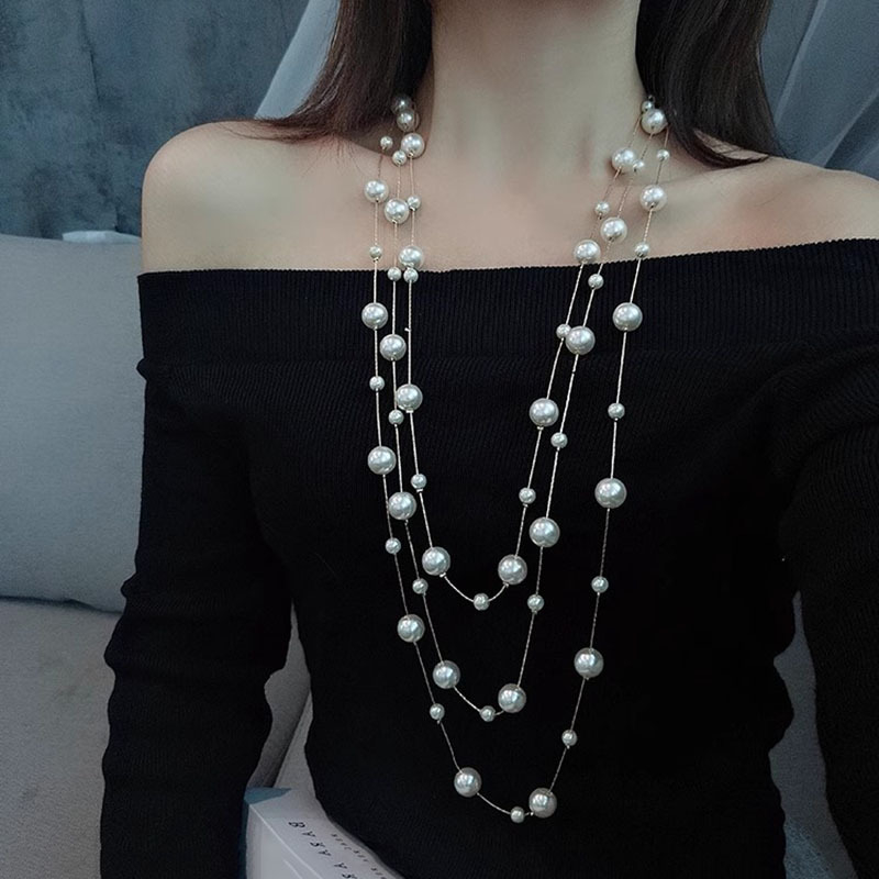 Colier cu perle artificiale, realizare manuală, lanț cu perle, pandantiv din aliaj, model monostrand