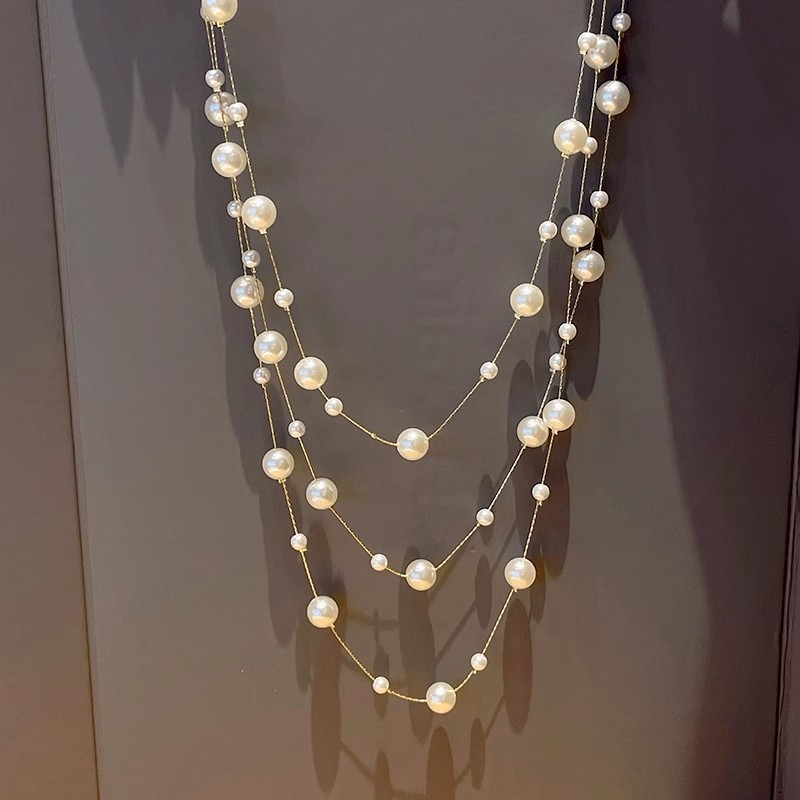 Colier cu perle artificiale, realizare manuală, lanț cu perle, pandantiv din aliaj, model monostrand