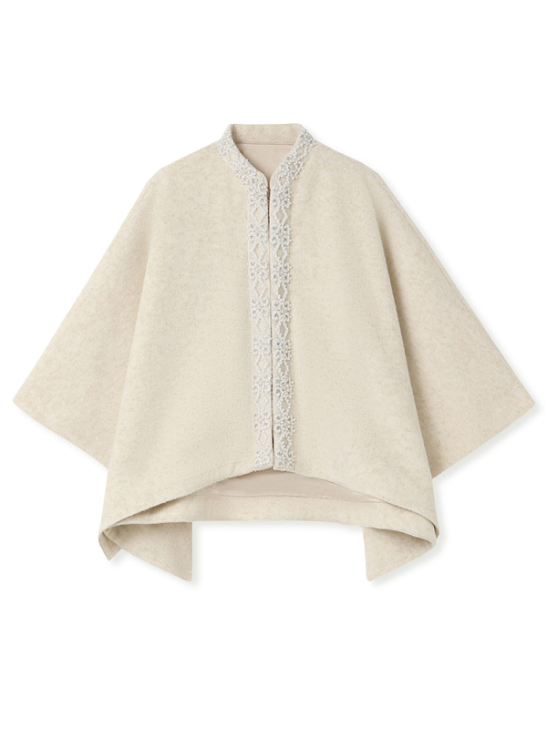 Дамско палто с китайски стил и дизайн с кристални камъни, кръгло деколте, еднобортно закопчаване, полиестерна материя