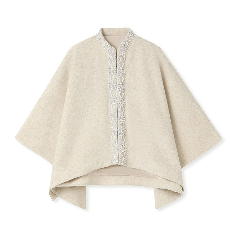 Дамско палто с китайски стил и дизайн с кристални камъни, кръгло деколте, еднобортно закопчаване, полиестерна материя