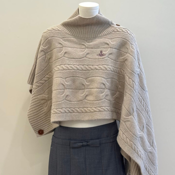 Női kötött sál-kabát - szabálytalan Saturn alak, magas gallér, kötött mintás, laza szabás, őszi viselet