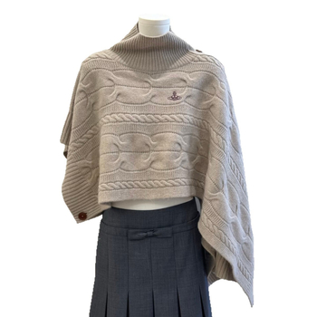 Női kötött sál-kabát - szabálytalan Saturn alak, magas gallér, kötött mintás, laza szabás, őszi viselet