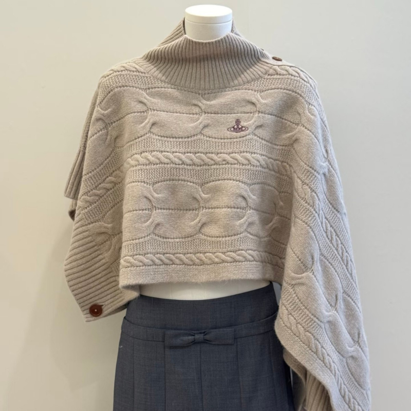 Női kötött sál-kabát - szabálytalan Saturn alak, magas gallér, kötött mintás, laza szabás, őszi viselet