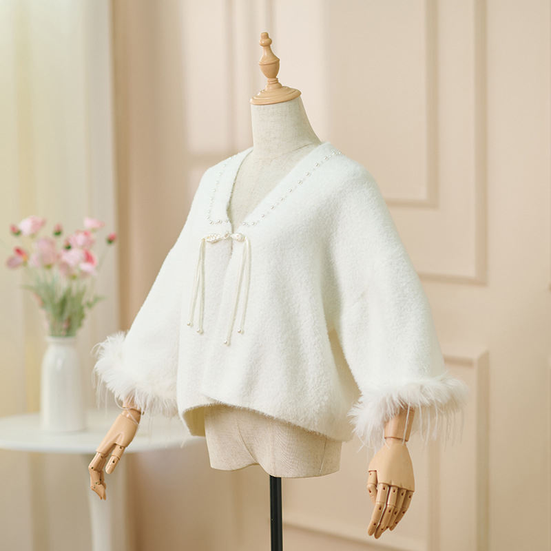 Nevjesta pliš šal kaput za vjenčanje, poliester, zima/jesen, elegantan stil dame, jednobojni uzorak