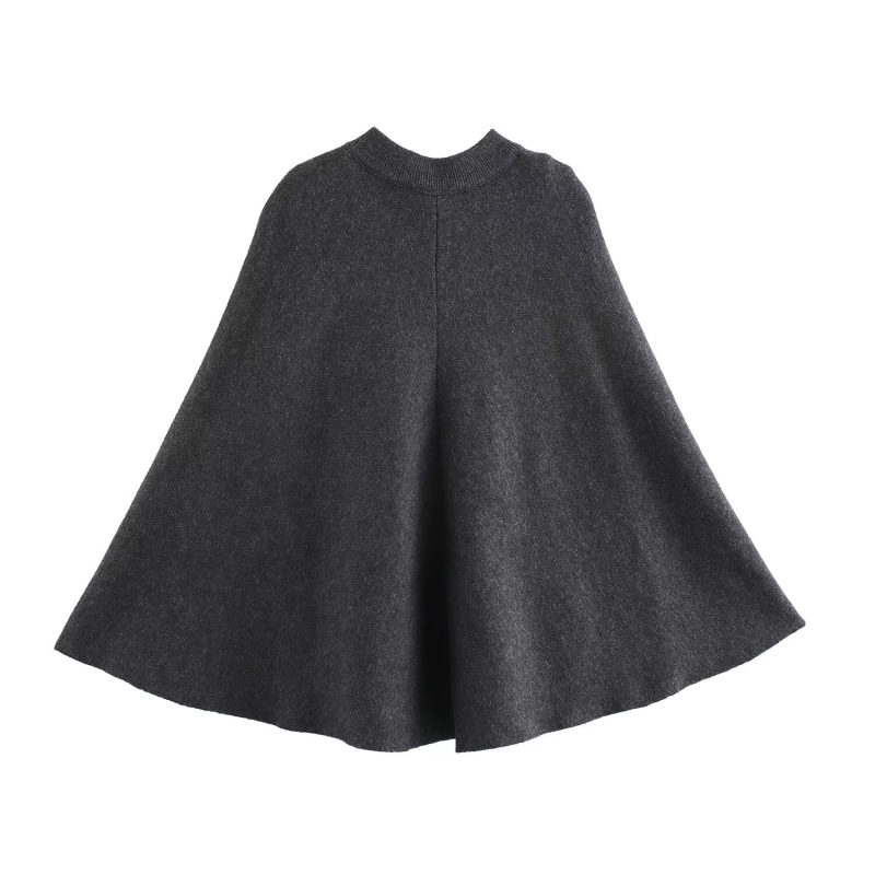 Kap stil pletene jakna s okruglim izrezom, dugi rukavi, slobodan kroj, duljina 80–100 cm