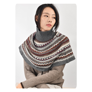 Ženski kapo-šal s jacquard uzorkom Fair Isle, smjesa yak vune