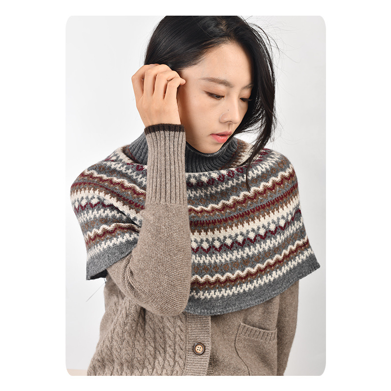 Ženski kapo-šal s jacquard uzorkom Fair Isle, smjesa yak vune