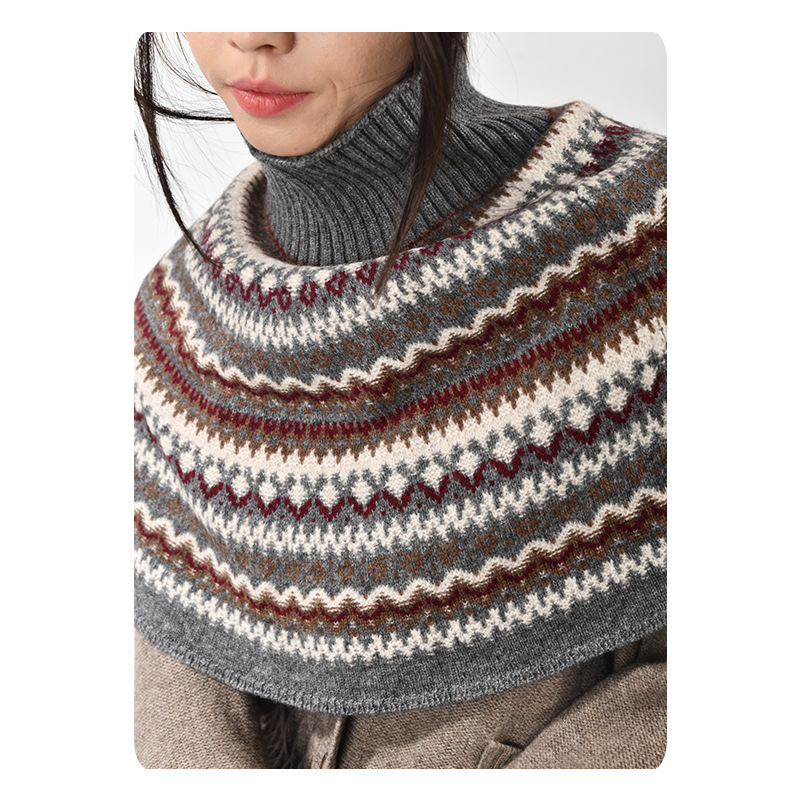 Ženski kapo-šal s jacquard uzorkom Fair Isle, smjesa yak vune