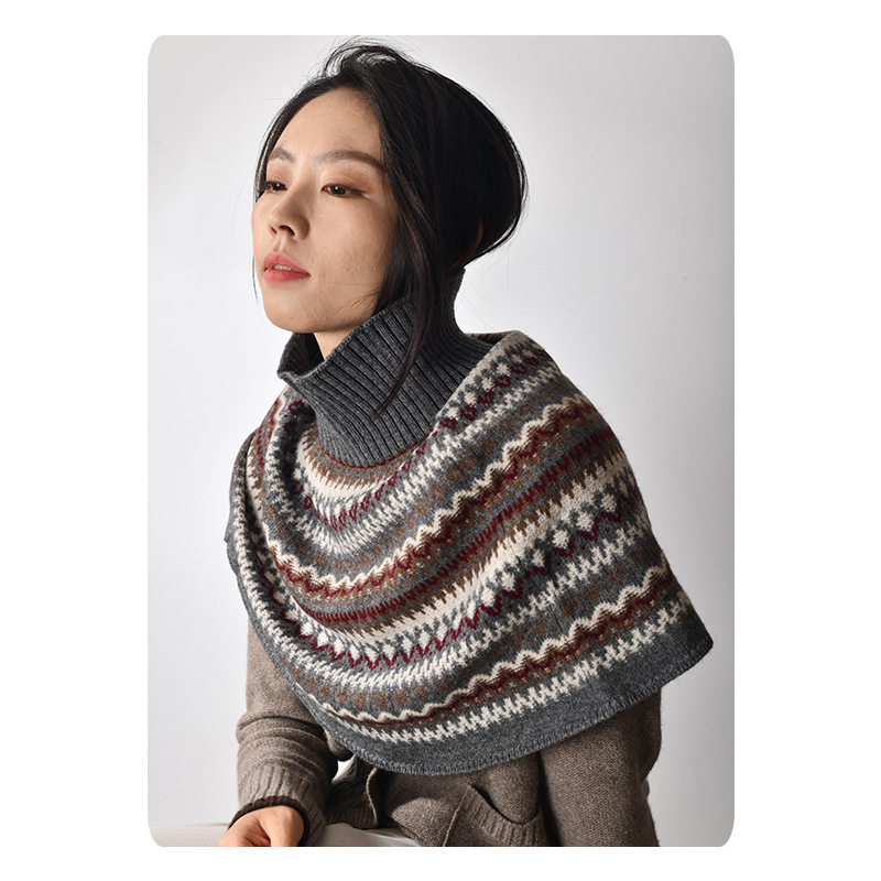 Ženski kapo-šal s jacquard uzorkom Fair Isle, smjesa yak vune