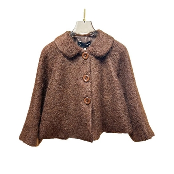 Palton de lână pentru femei, cu capă, guler Peter Pan, lungime medie, mâneci lungi, închidere cu nasturi, iarnă 2025