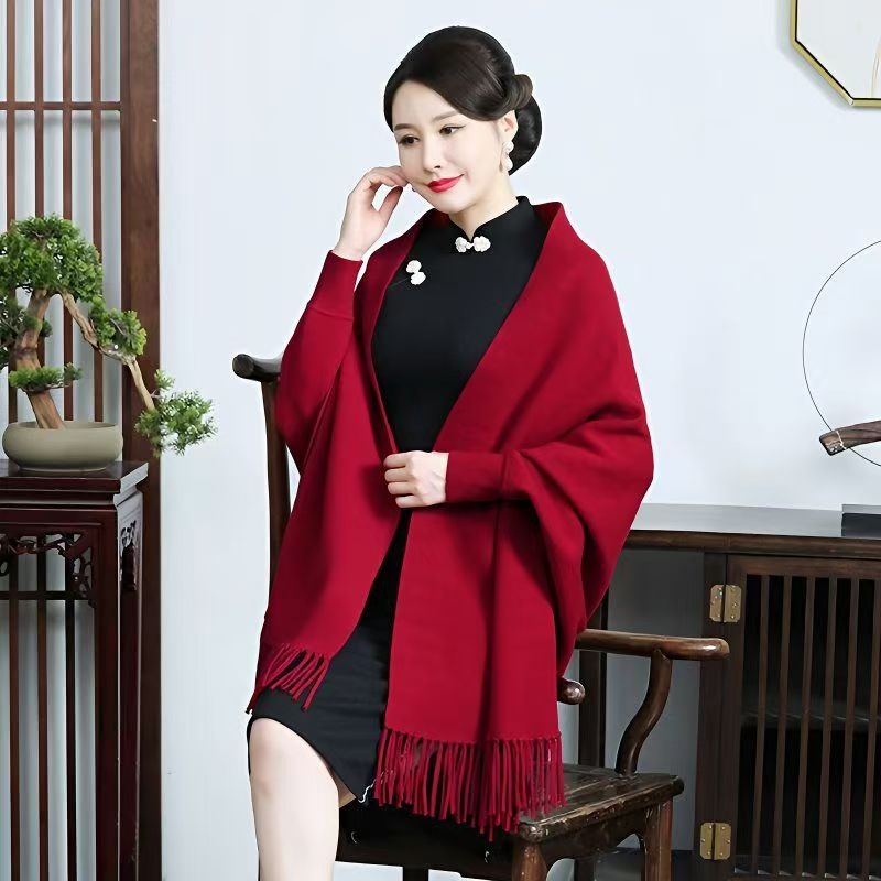 Șal din Mink Velvet, stil chinezesc, pentru femei, cu mâneci, mantie lungă pentru rochie de nuntă, jacquard warp-knit, călduros