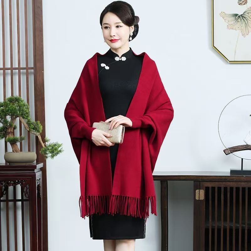Șal din Mink Velvet, stil chinezesc, pentru femei, cu mâneci, mantie lungă pentru rochie de nuntă, jacquard warp-knit, călduros