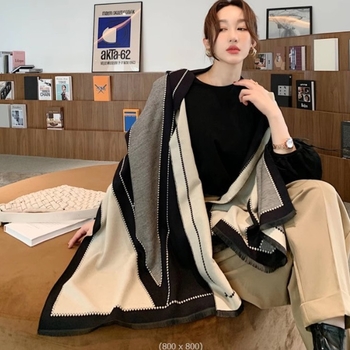 Șal feminin, stil coreean, în formă V, dublu‑față, din cașmir artificial, cu pelerină, model în grilă, păstrează căldura, țesătură plată, Jacquard