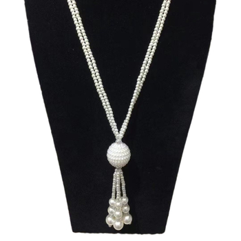 Colier cu perle artificiale, stil inimă, lanț cu bile, design multistrat, pandant din cristal artificial