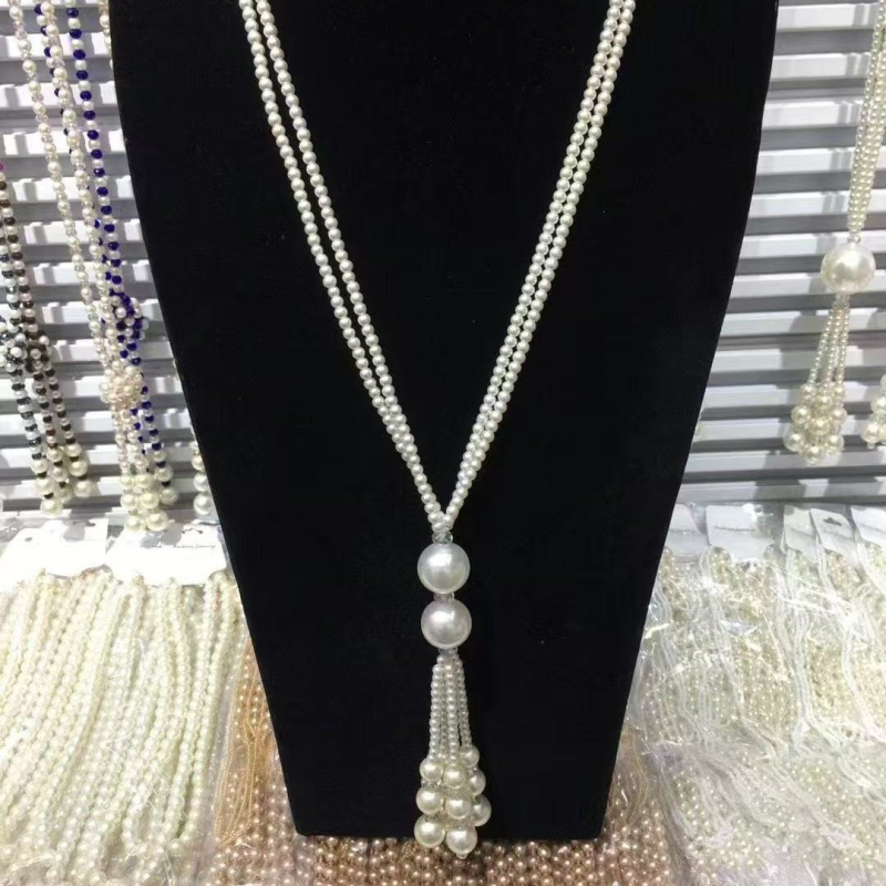 Colier cu perle artificiale, stil inimă, lanț cu bile, design multistrat, pandant din cristal artificial