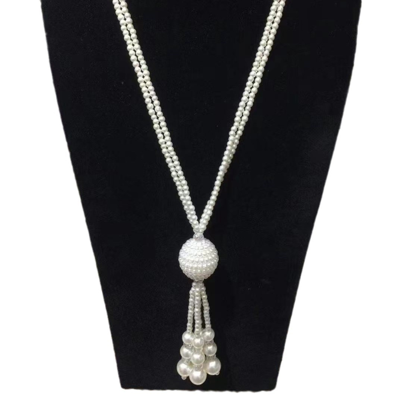 Colier cu perle artificiale, stil inimă, lanț cu bile, design multistrat, pandant din cristal artificial