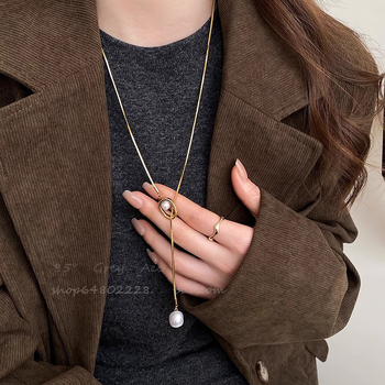 Colier din oțel titan, design multistrat, lanț drept și pandant din oțel titan, stil proaspăt și dulce