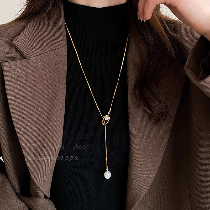 Colier din oțel titan, design multistrat, lanț drept și pandant din oțel titan, stil proaspăt și dulce