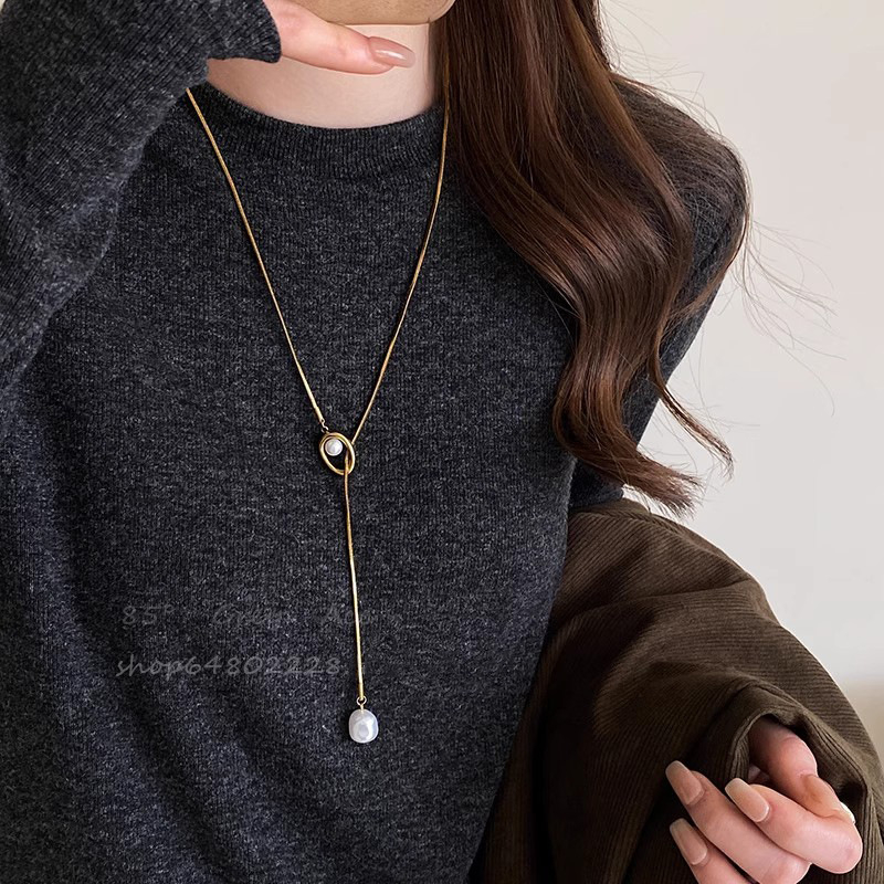 Colier din oțel titan, design multistrat, lanț drept și pandant din oțel titan, stil proaspăt și dulce