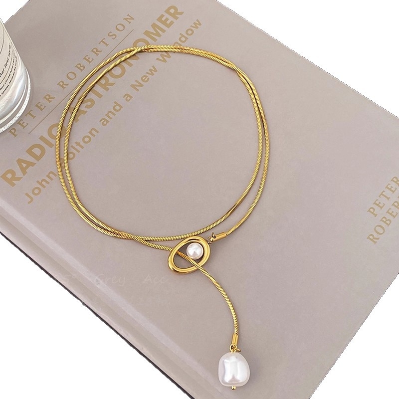 Colier din oțel titan, design multistrat, lanț drept și pandant din oțel titan, stil proaspăt și dulce