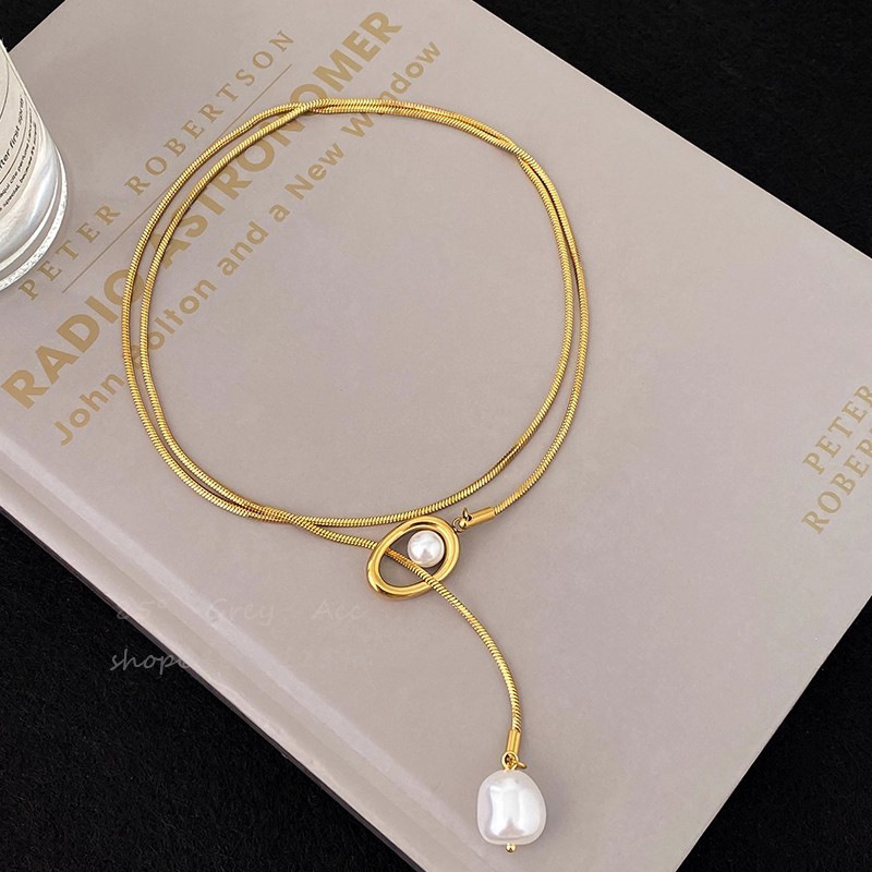 Colier din oțel titan, design multistrat, lanț drept și pandant din oțel titan, stil proaspăt și dulce