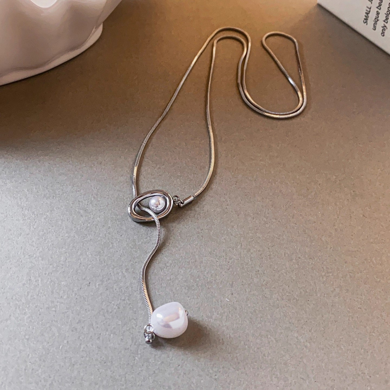 Colier din oțel titan, design multistrat, lanț drept și pandant din oțel titan, stil proaspăt și dulce